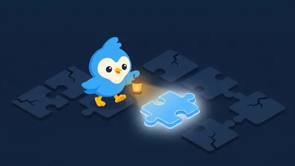Pip carries a lantern past dim cracked puzzle tiles, lighting up the one good tile